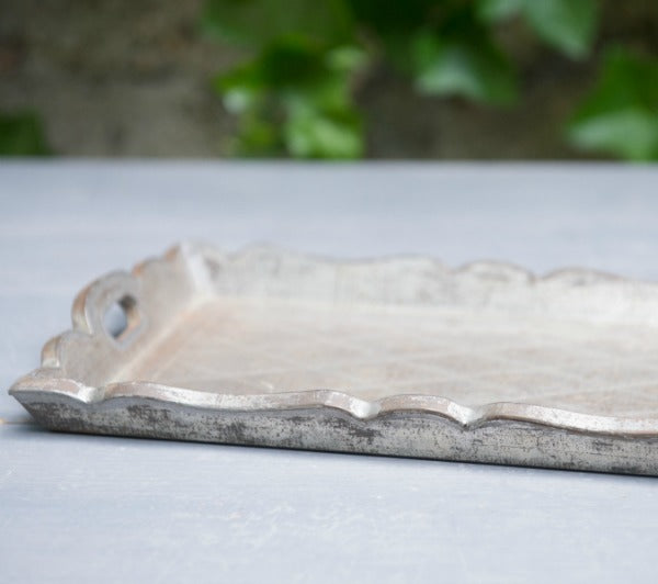 vintage wooden silver tray