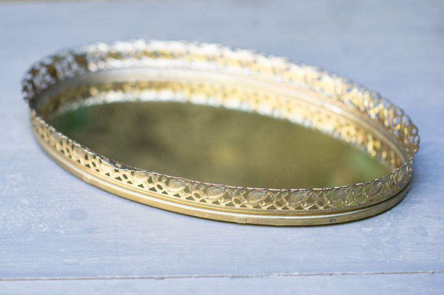 Antique Gold Tray - Seascape Flowers