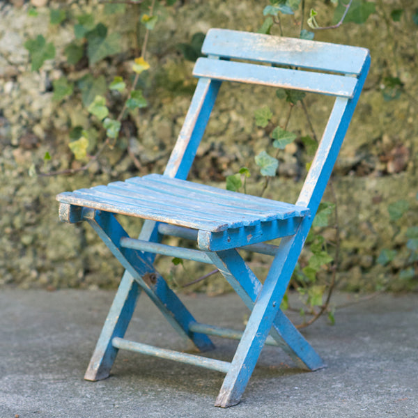 Antique Blue Folding Chair - Seascape Flowers