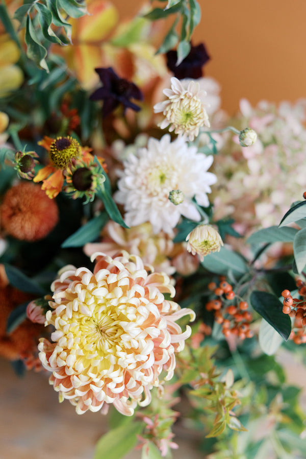 fall centerpiece closeup by santa cruz florist seascape flowers