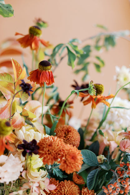 detail of fall floral arrangement by santa cruz flower shop seascape flowers