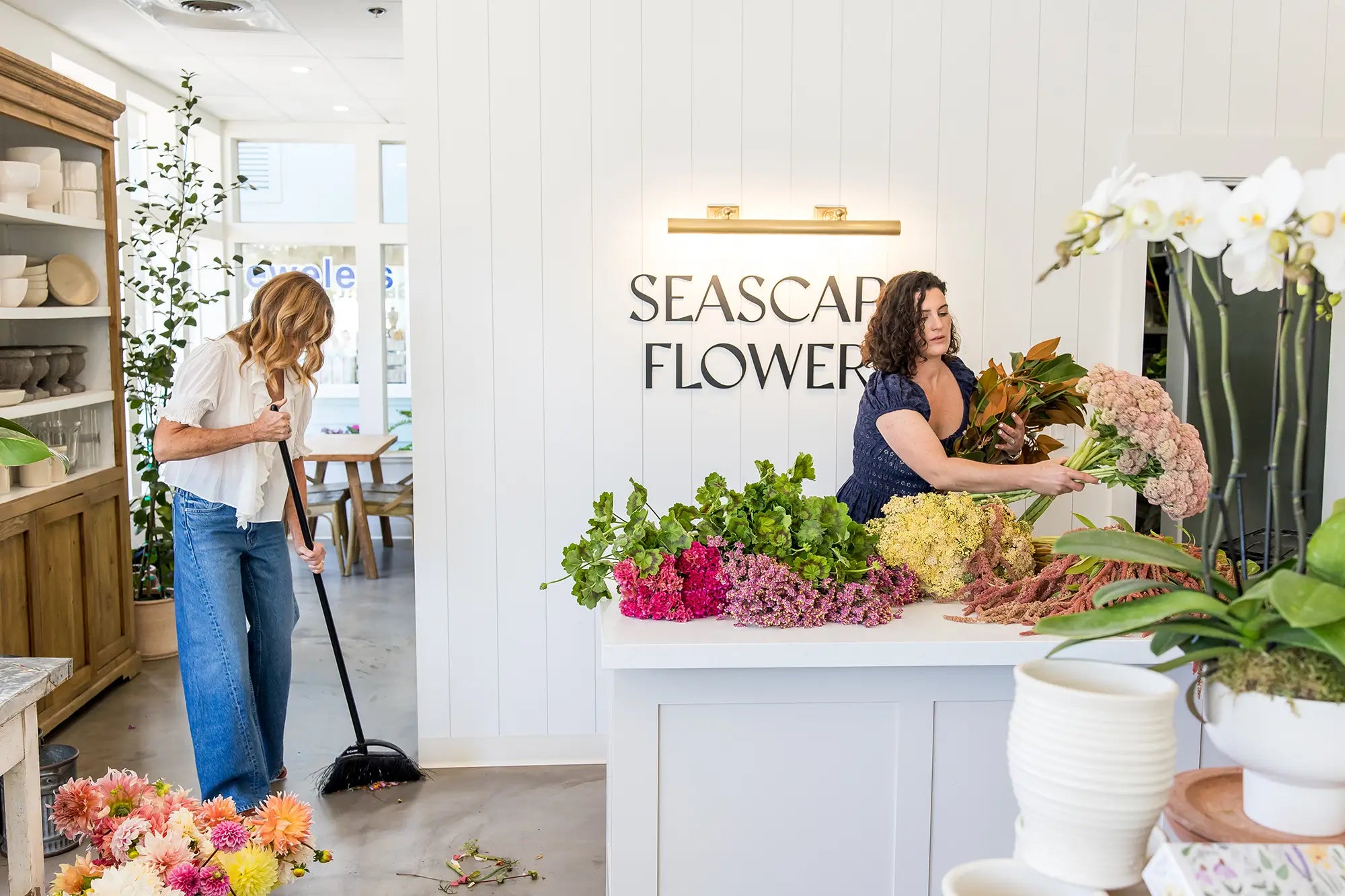 Darcy & Laurie inside local Aptos flower shop, Seascape Flowers