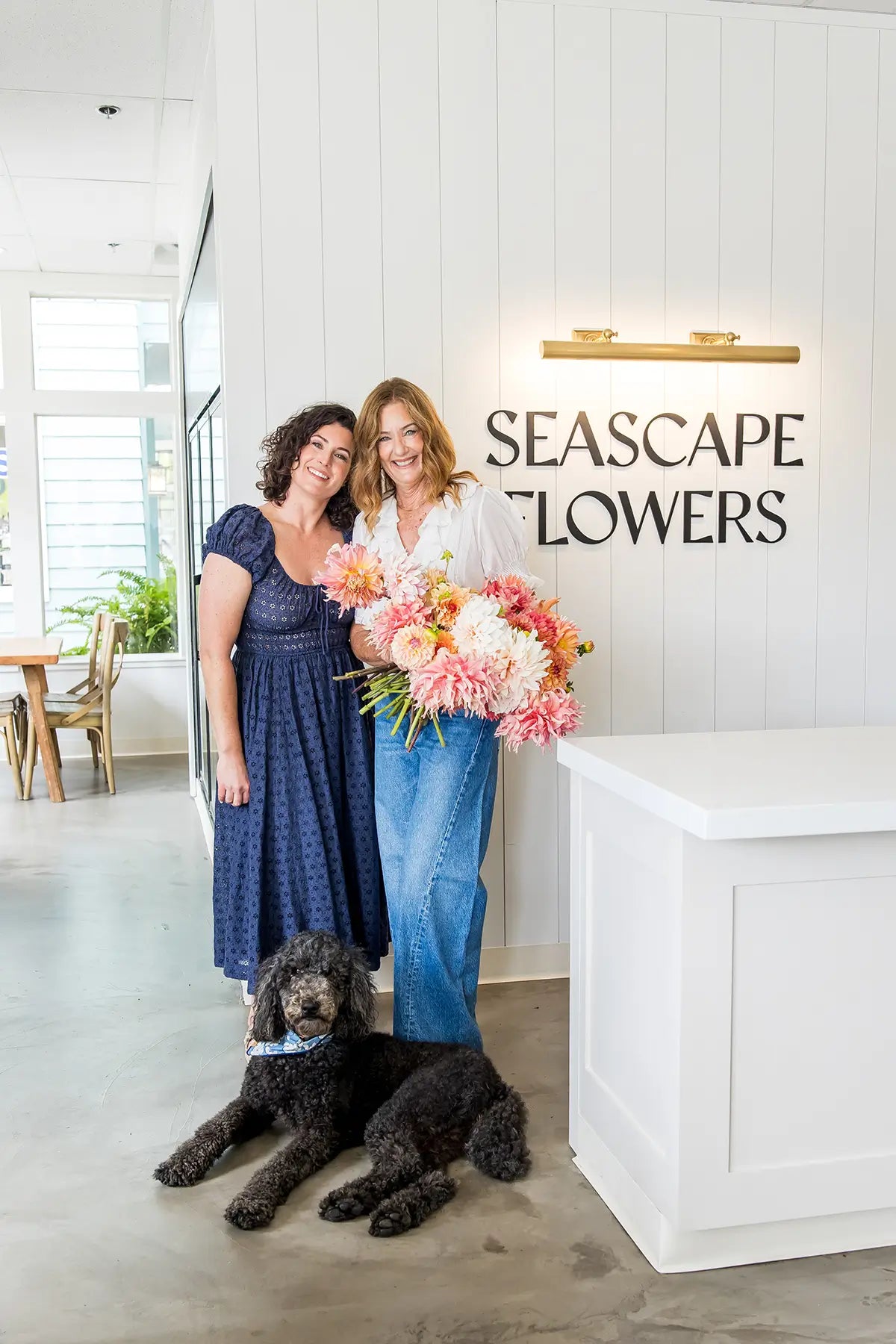 Darcy & Laurie inside local Aptos flower shop, Seascape Flowers