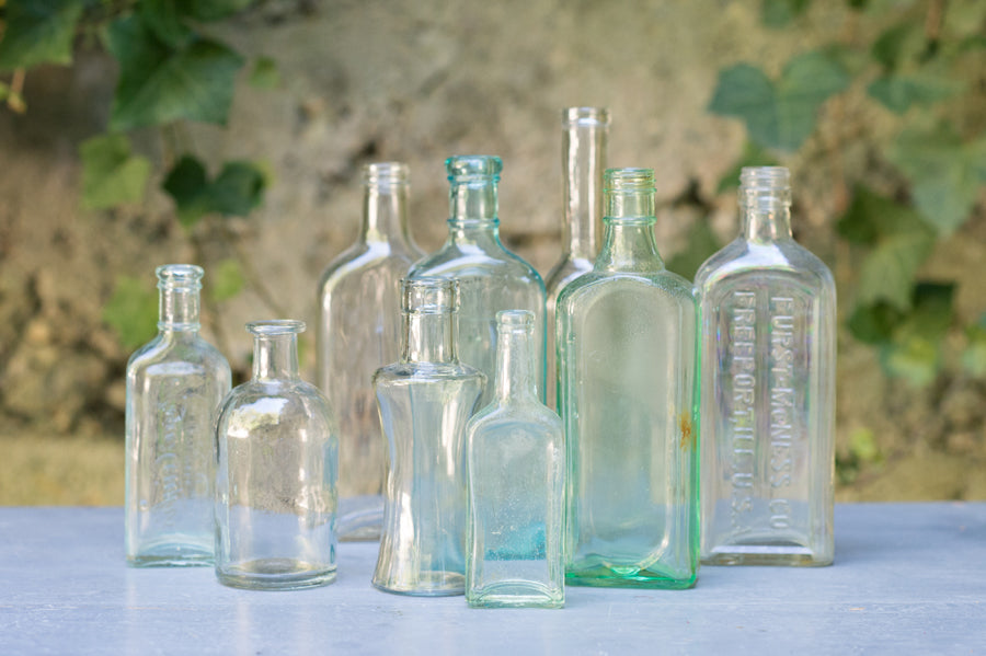 Vintage Glass Bottles - Seascape Flowers